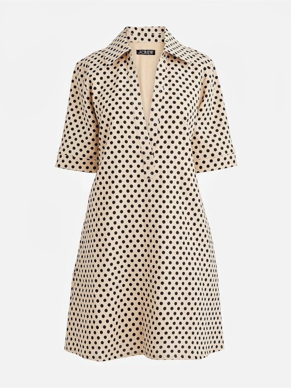 J.CREW • Bungalow popover dress in dot linen cream black Large tall short sleeve